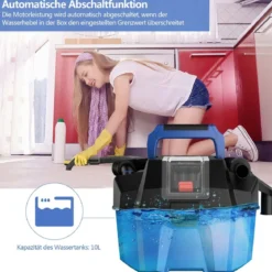 18V kabelloser Staubsauger mit 10 L Wassertank 3 in 1 Nasssauger & Trockensauger & Aschesauger