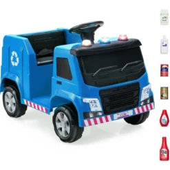 12V Kinder Aufsitz Müllwagen mit Musik & Hupen & Licht & Fernbedienung Blau