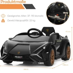 12V Kinderauto mit Fernbedienung Kinderfahrzeug für Kinder 108 x 64 x 41 cm Schwarz