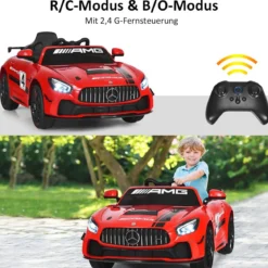 12V Kinderauto mit 2,4G Fernbedienung 3 Gang Elektroauto 3-5km/h mit LED Scheinwerfer Rot
