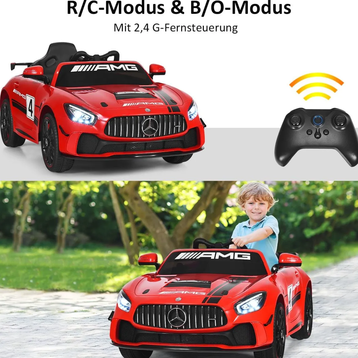 12V Kinderauto mit 2,4G Fernbedienung 3 Gang Elektroauto 3-5km/h mit LED Scheinwerfer Rot