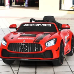 12V Kinderauto mit 2,4G Fernbedienung 3 Gang Elektroauto 3-5km/h mit LED Scheinwerfer Rot