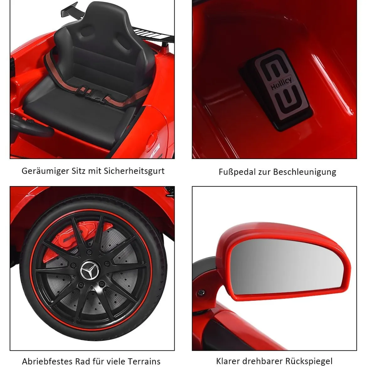 12V Kinderauto mit 2,4G Fernbedienung 3 Gang Elektroauto 3-5km/h mit LED Scheinwerfer Rot