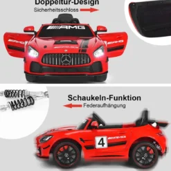 12V Kinderauto mit 2,4G Fernbedienung 3 Gang Elektroauto 3-5km/h mit LED Scheinwerfer Rot