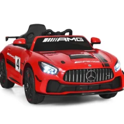 12V Kinderauto mit 2,4G Fernbedienung 3 Gang Elektroauto 3-5km/h mit LED Scheinwerfer Rot
