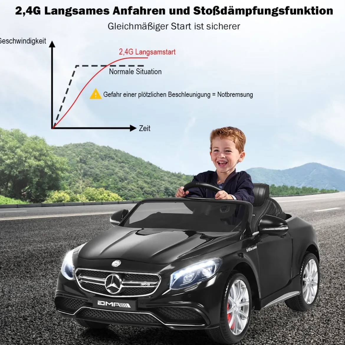 12V Kinderauto mit 2,4G-Fernbedienung Batteriebetriebenes Fahrzeug 120 x 70 x 52 cm Schwarz