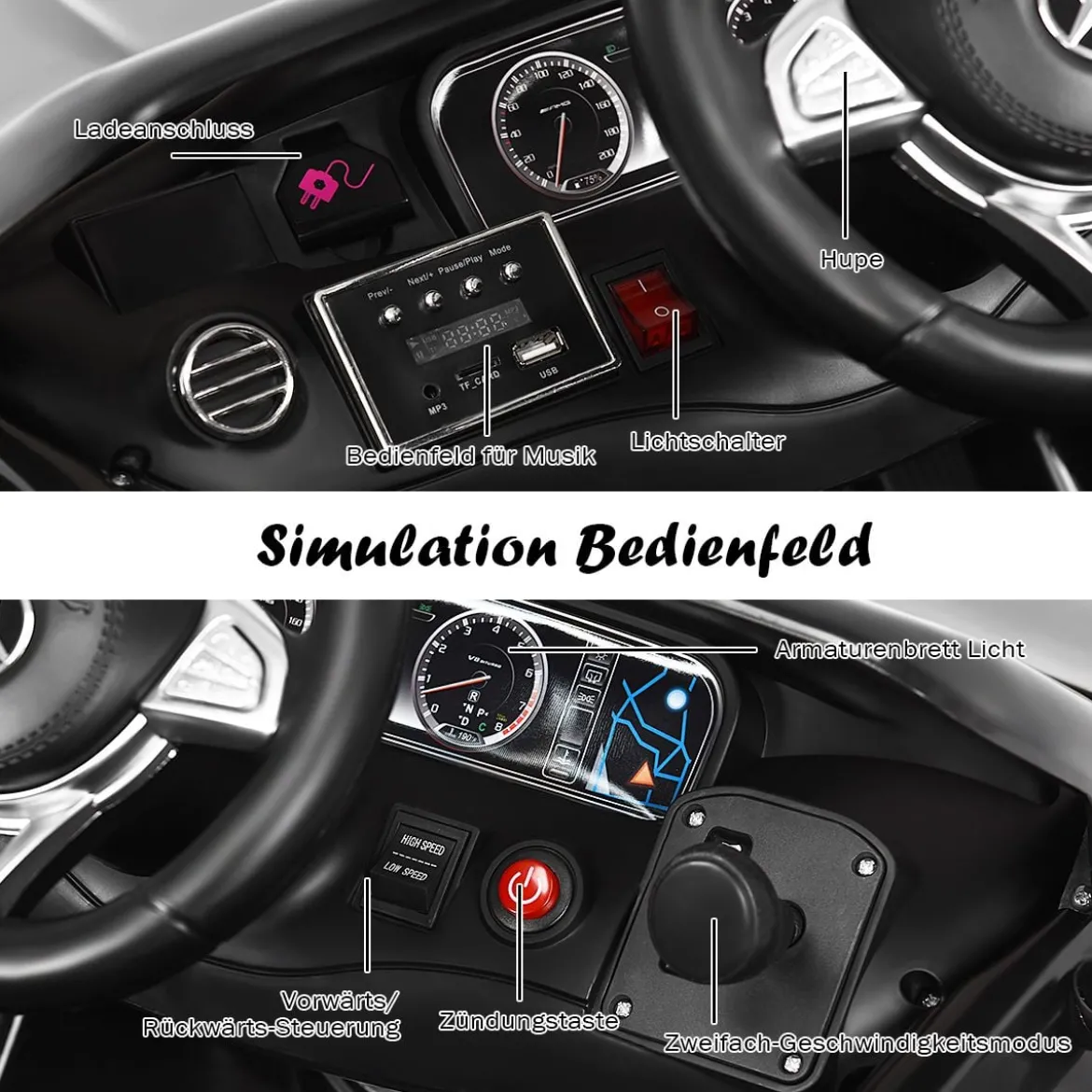 12V Kinderauto mit 2,4G-Fernbedienung Batteriebetriebenes Fahrzeug 120 x 70 x 52 cm Schwarz