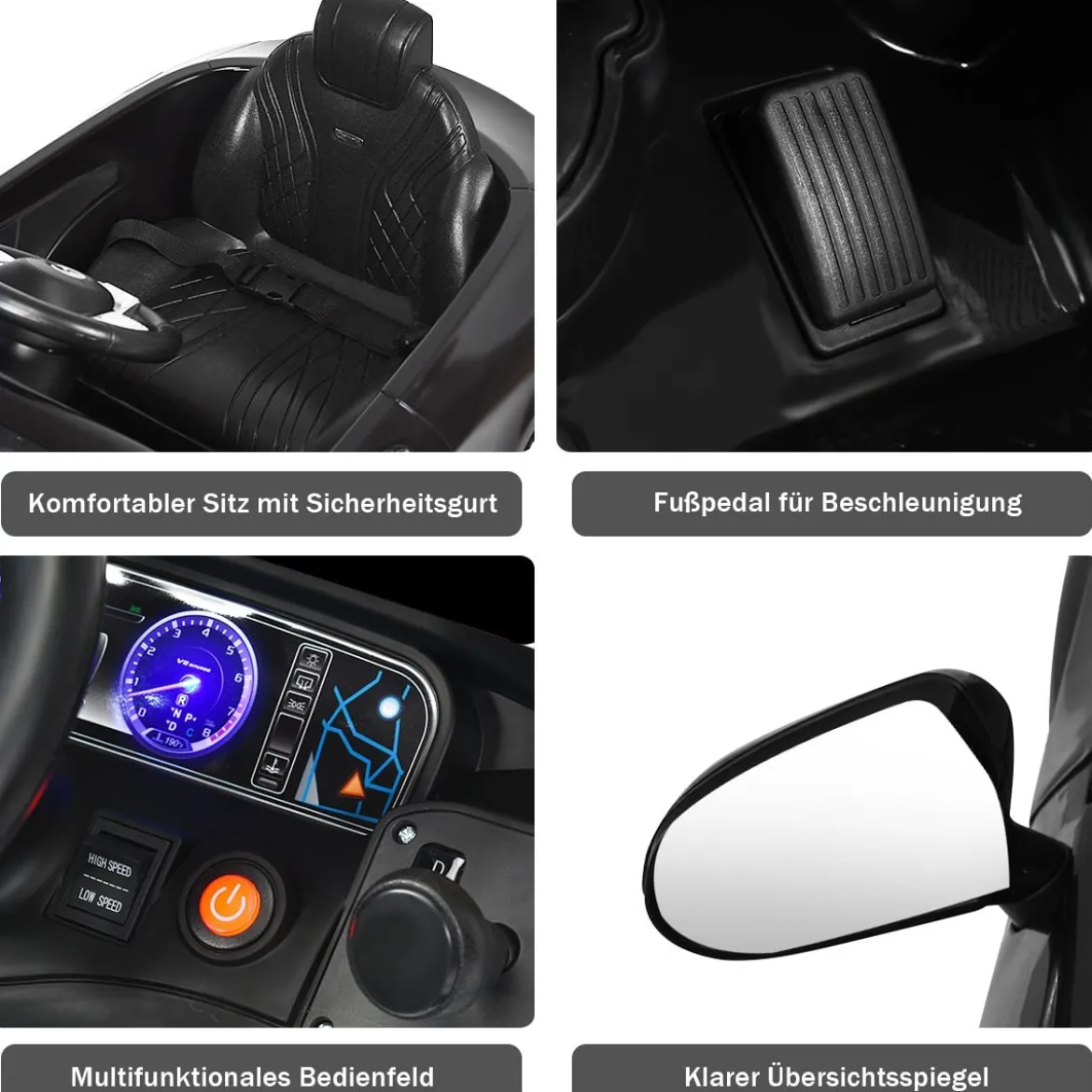 12V Kinderauto mit 2,4G-Fernbedienung Batteriebetriebenes Fahrzeug 120 x 70 x 52 cm Schwarz