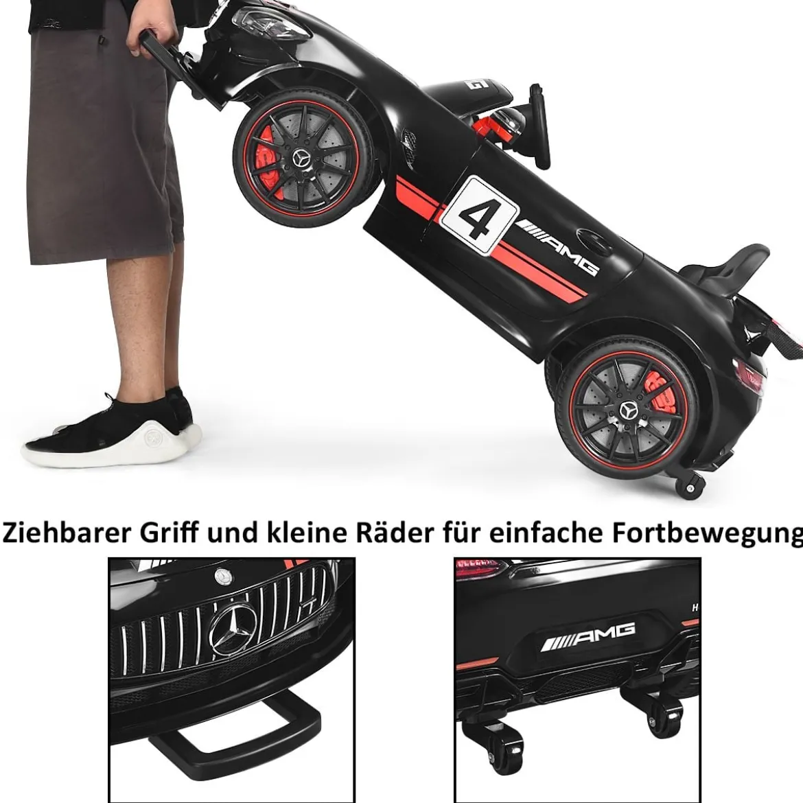 12V Kinderauto mit 2,4G Fernbedienung 3 Gang Elektroauto 3-5km/h mit LED Scheinwerfer Schwarz