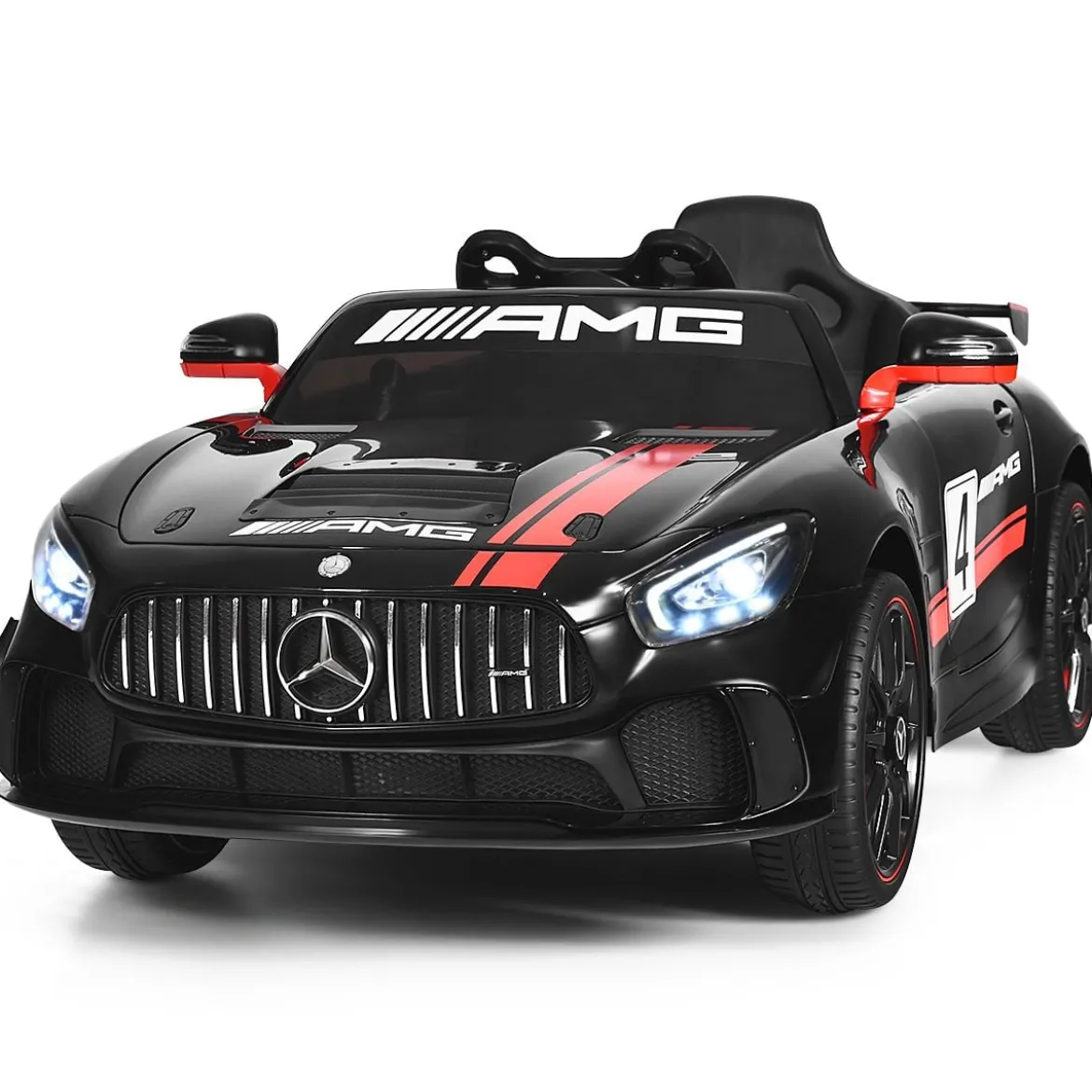 12V Kinderauto mit 2,4G Fernbedienung 3 Gang Elektroauto 3-5km/h mit LED Scheinwerfer Schwarz