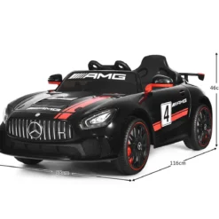 12V Kinderauto mit 2,4G Fernbedienung 3 Gang Elektroauto 3-5km/h mit LED Scheinwerfer Schwarz