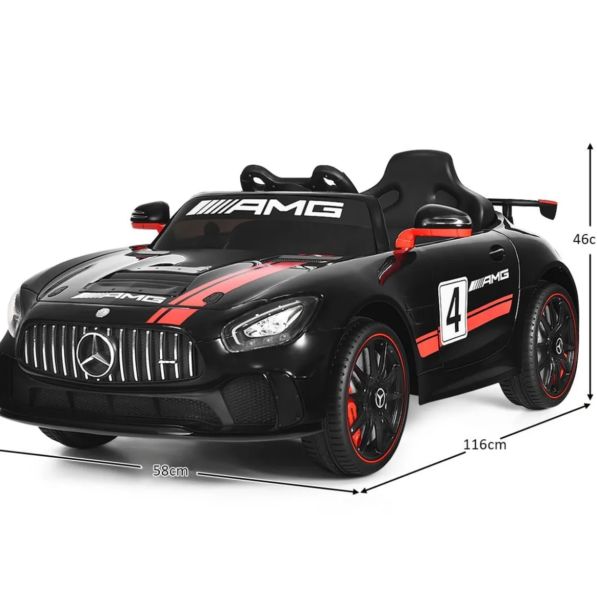 12V Kinderauto mit 2,4G Fernbedienung 3 Gang Elektroauto 3-5km/h mit LED Scheinwerfer Schwarz