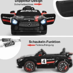 12V Kinderauto mit 2,4G Fernbedienung 3 Gang Elektroauto 3-5km/h mit LED Scheinwerfer Schwarz