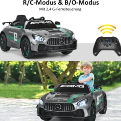 12V Kinderauto mit 2,4G Fernbedienung 3 Gang Elektroauto 3-5km/h mit LED Scheinwerfer Silbergrau
