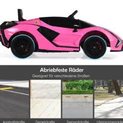 12V Kinderauto mit 2,4G-Fernbedienung mit Musik und LED-Scheinwerfer 108 x 64 x 41 cm Rosa