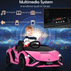 12V Kinderauto mit 2,4G-Fernbedienung mit Musik und LED-Scheinwerfer 108 x 64 x 41 cm Rosa