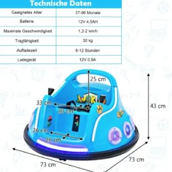 12V Kinder Autoscooter 360 Grad Drehung mit Musik & Lichtern & Fernbedienung