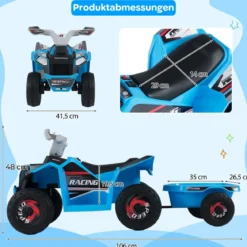 6V Kinder Elektrischer ATV mit Anhänger Elektrofahrzeug mit verschleißfesten Rädern Blau