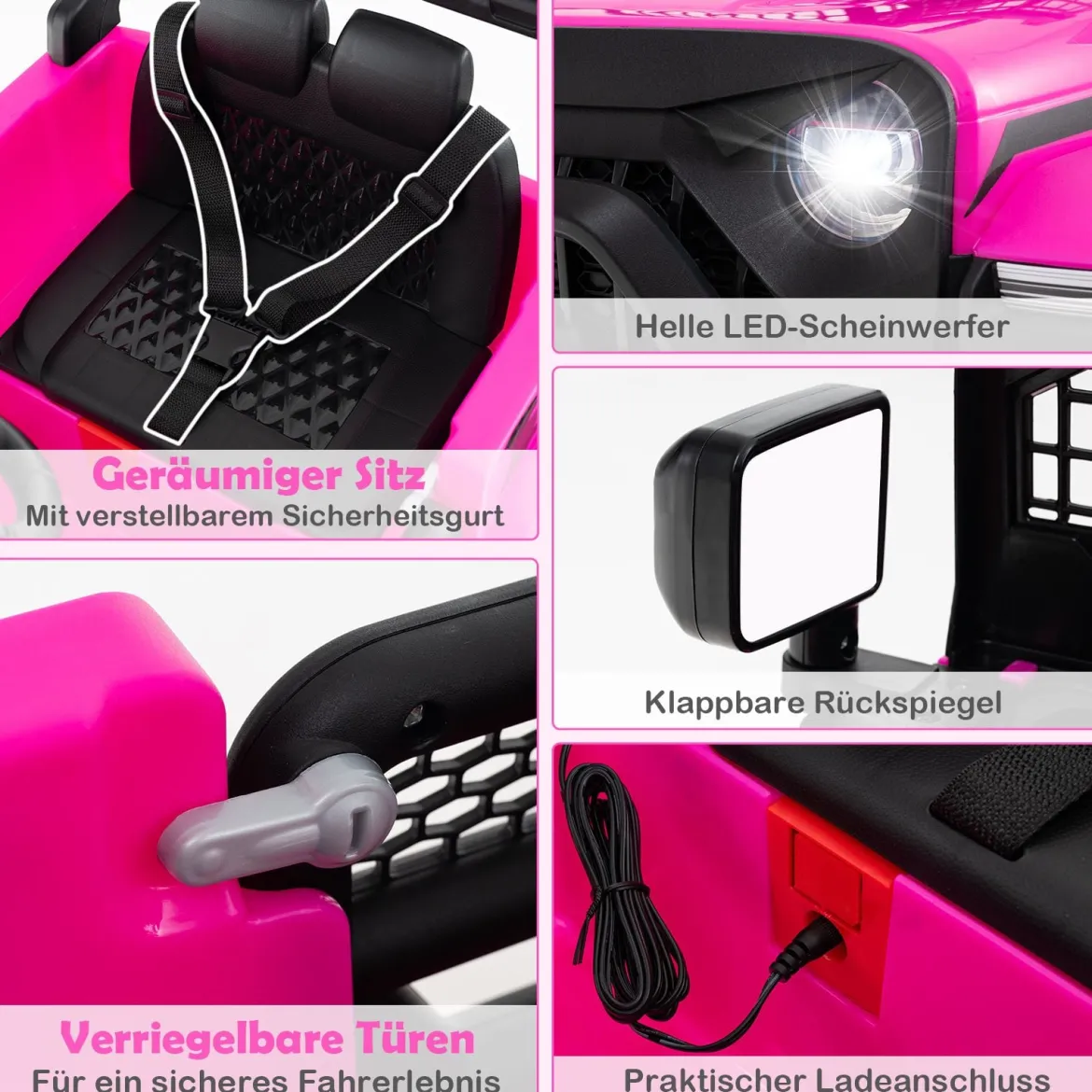 12V Kinder Elektroato Elektro Kinderauto mit Fernbedienung & Musik & Hupe & LED-Lichter Rosa