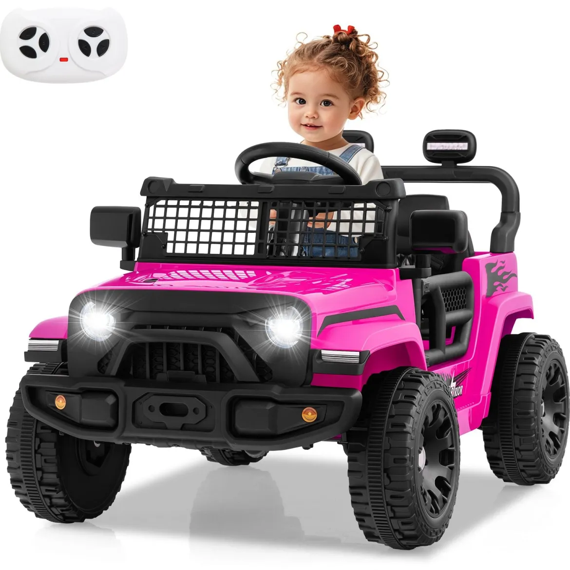 12V Kinder Elektroato Elektro Kinderauto mit Fernbedienung & Musik & Hupe & LED-Lichter Rosa