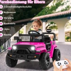 12V Kinder Elektroato Elektro Kinderauto mit Fernbedienung & Musik & Hupe & LED-Lichter Rosa