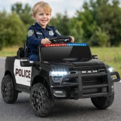 12 V Kinder Elektroauto mit Fernbedienung Blinkendem Blaulicht & Originalen Sirenengeräuschen Schwarz