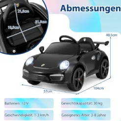 12V Kinder Elektroauto mit Fernbedienung & Soft-Start Lizenzierter Porsche Elektrofahrzeug Schwarz