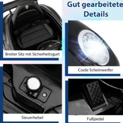 12V Kinder Elektroauto mit Fernbedienung & Soft-Start Lizenzierter Porsche Elektrofahrzeug Schwarz