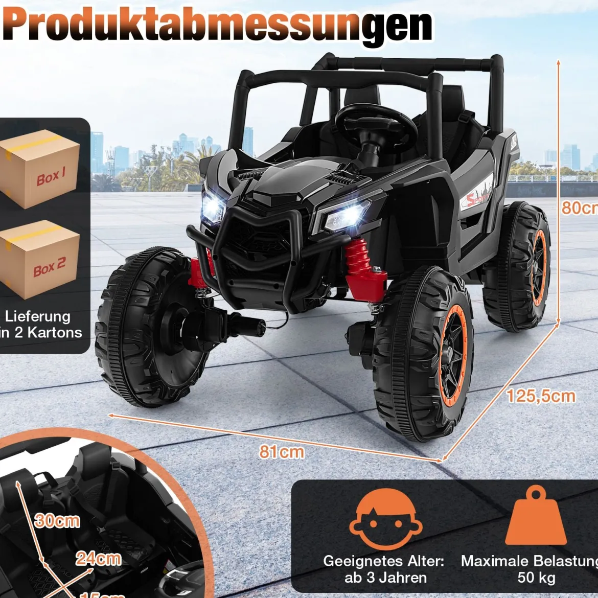 24V Kinder Elektroauto mit Fernbedienung 2-Sitzer Elektrisch Kinderauto Elektrofahrzeug Schwarz