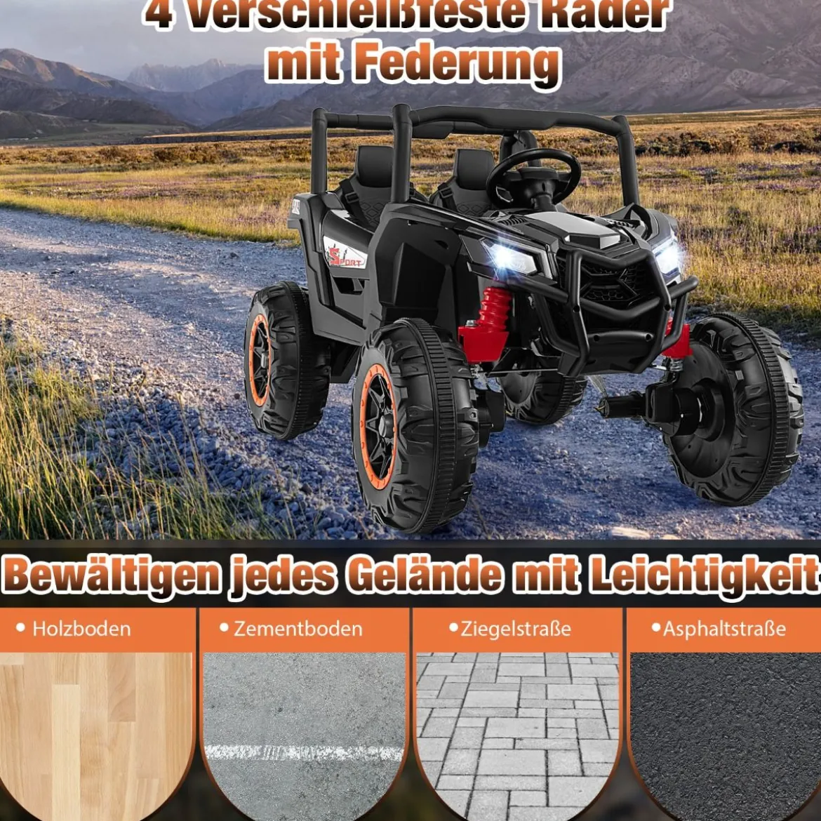 24V Kinder Elektroauto mit Fernbedienung 2-Sitzer Elektrisch Kinderauto Elektrofahrzeug Schwarz