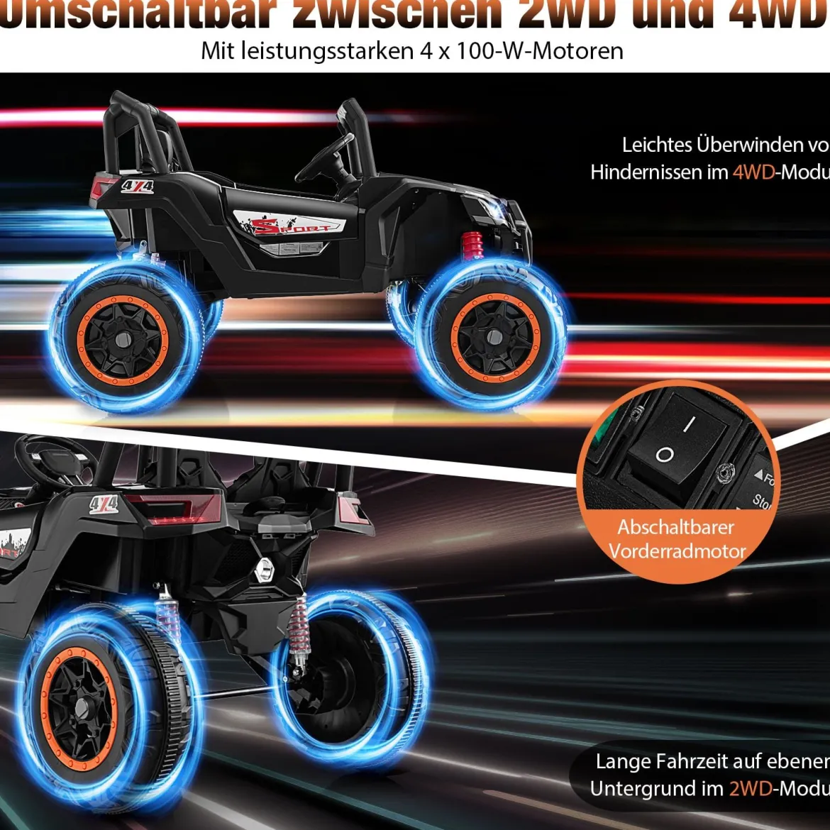 24V Kinder Elektroauto mit Fernbedienung 2-Sitzer Elektrisch Kinderauto Elektrofahrzeug Schwarz