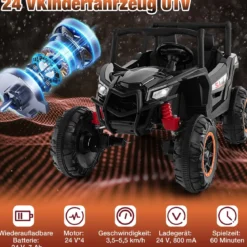 24V Kinder Elektroauto mit Fernbedienung 2-Sitzer Elektrisch Kinderauto Elektrofahrzeug Schwarz