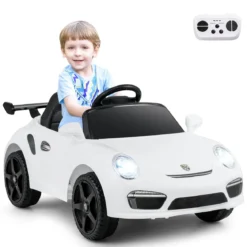12V Kinder Elektroauto mit Fernbedienung & Soft-Start Lizenzierter Porsche Elektrofahrzeug Weiß