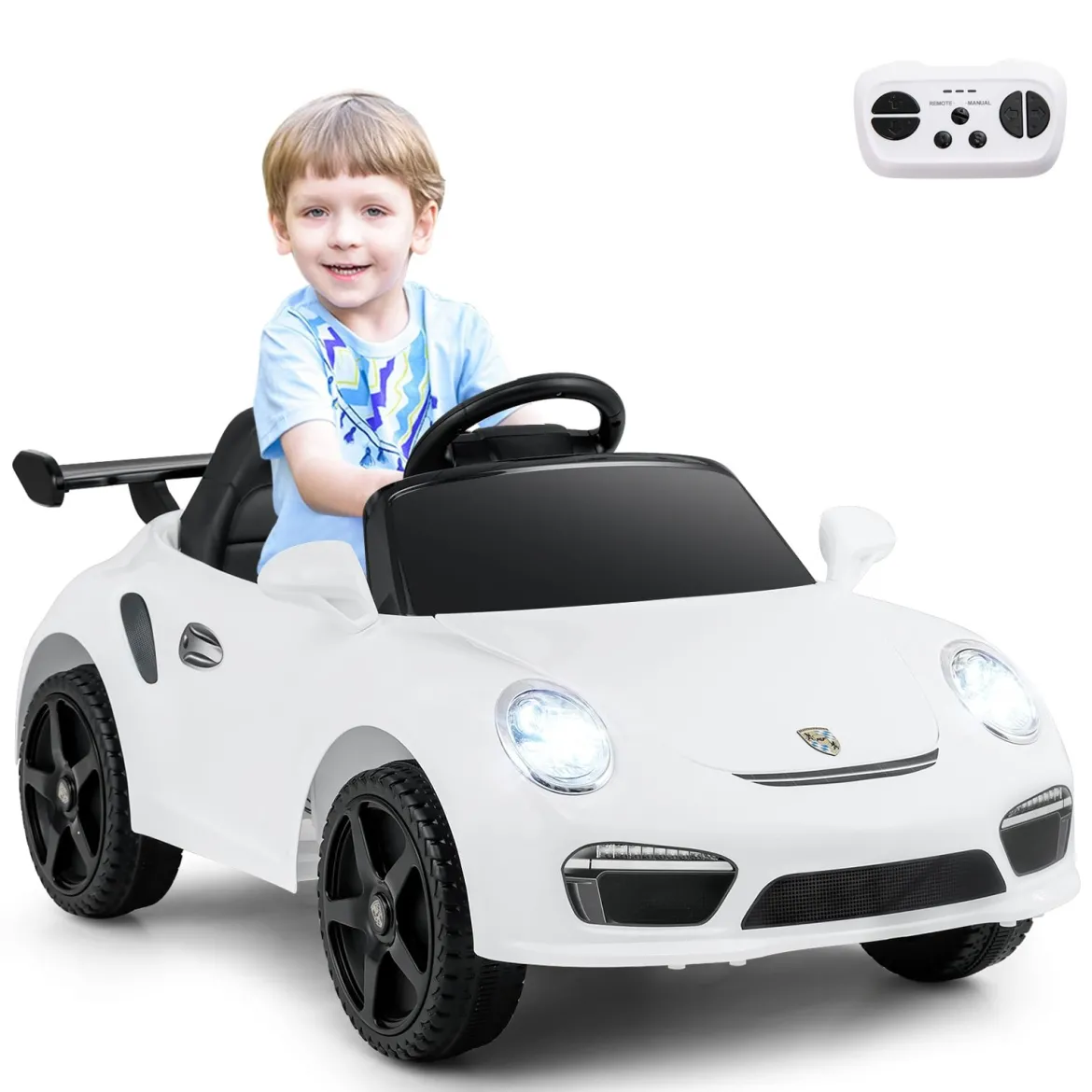 12V Kinder Elektroauto mit Fernbedienung & Soft-Start Lizenzierter Porsche Elektrofahrzeug Weiß