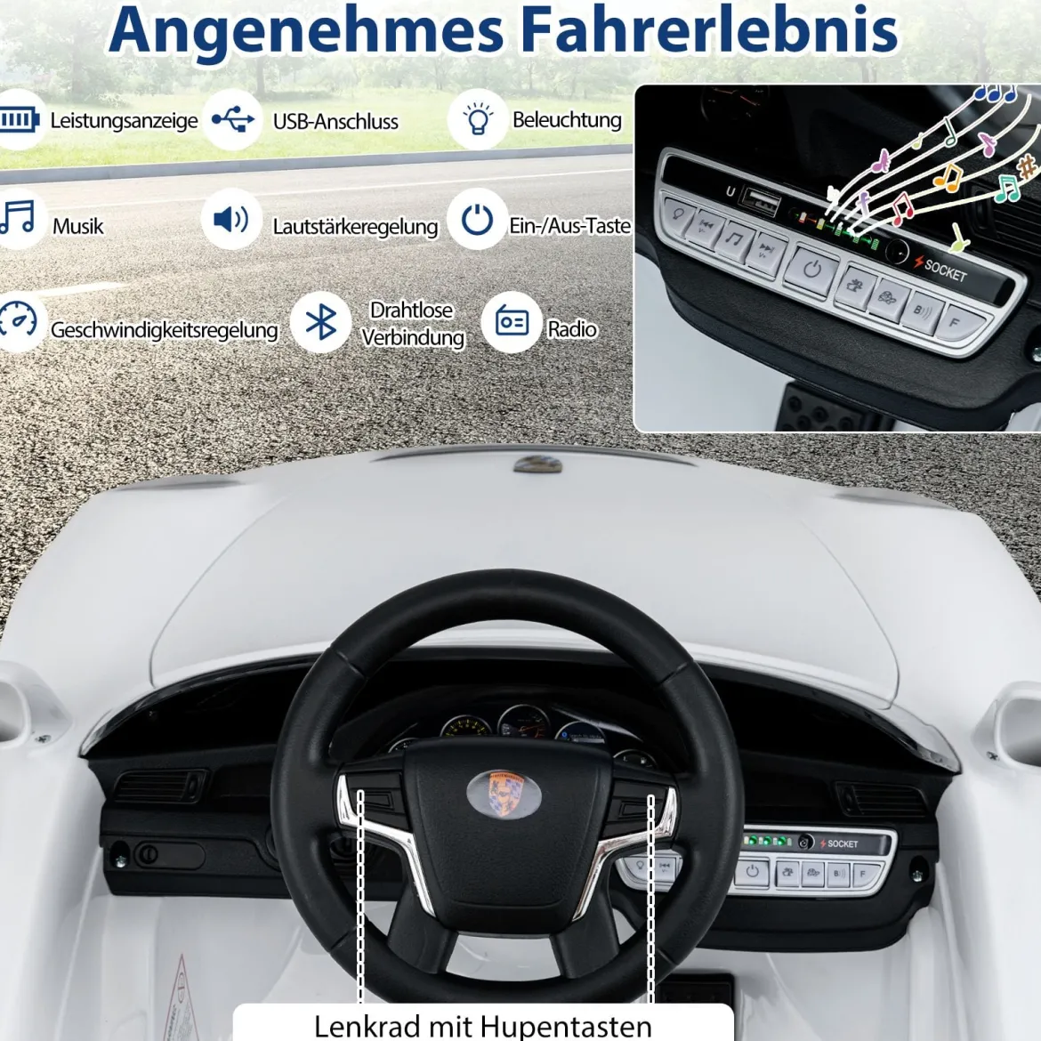 12V Kinder Elektroauto mit Fernbedienung & Soft-Start Lizenzierter Porsche Elektrofahrzeug Weiß