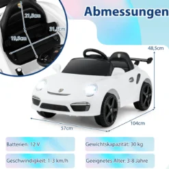 12V Kinder Elektroauto mit Fernbedienung & Soft-Start Lizenzierter Porsche Elektrofahrzeug Weiß