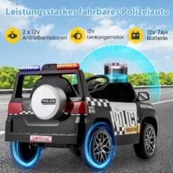 12V Kinder Elektroauto Polizei Elektrisches Kinderauto mit Fernbedienung Elektro Auto für Kinder ab 3 Jahren Weiß