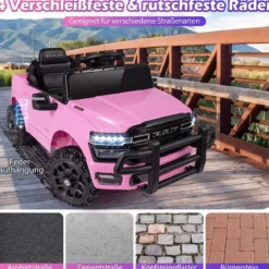 12V Kinder Elektroauto RAM 3500 mit 2 25W Motoren für Kinder ab 3 Jahren 3,1-5 km/h Rosa