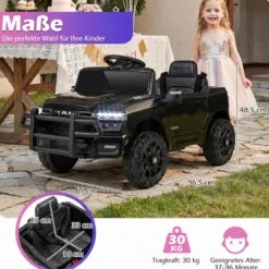 12V Kinder Elektroauto RAM 3500 mit 2 25W Motoren für Kinder ab 3 Jahren 3,1-5 km/h Schwarz