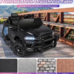 12V Kinder Elektroauto RAM 3500 mit 2 25W Motoren für Kinder ab 3 Jahren 3,1-5 km/h Schwarz