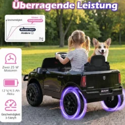 12V Kinder Elektroauto RAM 3500 mit 2 25W Motoren für Kinder ab 3 Jahren 3,1-5 km/h Schwarz