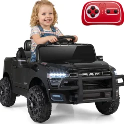 12V Kinder Elektroauto RAM 3500 mit 2 25W Motoren für Kinder ab 3 Jahren 3,1-5 km/h Schwarz