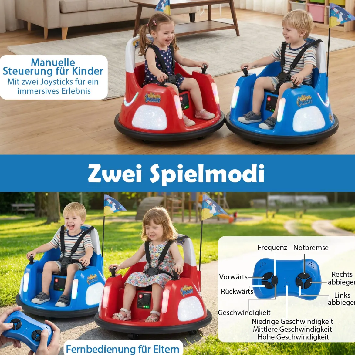 12V Kinder Elektro-Bumpercar batteriebetriebenes Fahrzeug mit blinkenden Lichtern Fernbedienung Blau