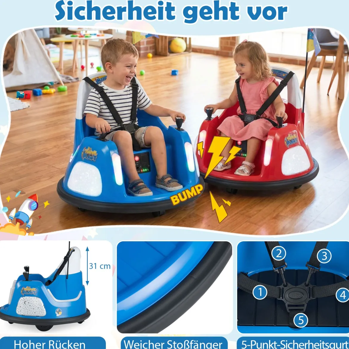 12V Kinder Elektro-Bumpercar batteriebetriebenes Fahrzeug mit blinkenden Lichtern Fernbedienung Blau