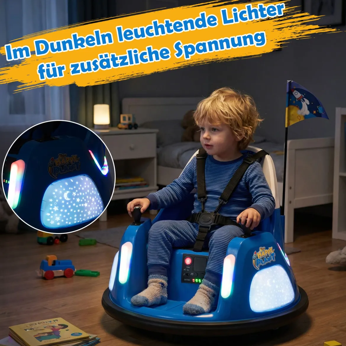 12V Kinder Elektro-Bumpercar batteriebetriebenes Fahrzeug mit blinkenden Lichtern Fernbedienung Blau