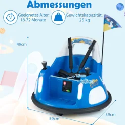 12V Kinder Elektro-Bumpercar batteriebetriebenes Fahrzeug mit blinkenden Lichtern Fernbedienung Blau