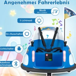 12V Kinder Elektro-Bumpercar batteriebetriebenes Fahrzeug mit blinkenden Lichtern Fernbedienung Blau