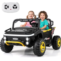 24V Kinder Elektrofahrzeug 2-Sitzer Elektroauto mit Hupe Musik & Licht Kinderfahrzeug mit Fernbedienung Schwarz