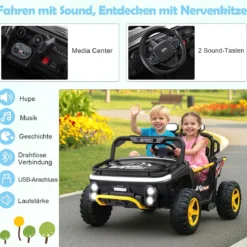 24V Kinder Elektrofahrzeug 2-Sitzer Elektroauto mit Hupe Musik & Licht Kinderfahrzeug mit Fernbedienung Schwarz