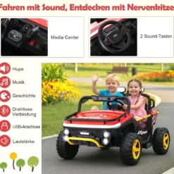 24V Kinder Elektrofahrzeug 2-Sitzer Elektroauto mit Hupe Musik & Licht Kinderfahrzeug mit Fernbedienung Rot